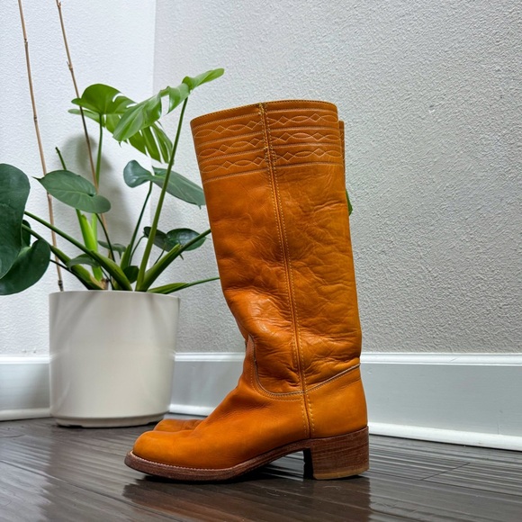 Frye Shoes - 1970s Vintage Frye Banana Campus Top Stitching Boot  Black Label Size 8.5 B 🍌